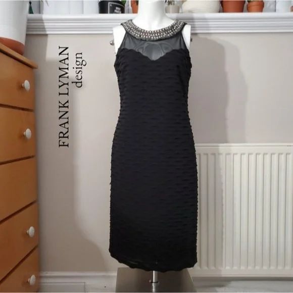 FRANK LYMAN Metallic Beaded Ring Neck Sweetheart Chiffon Tiered Dress- S… - Picture 2 of 15